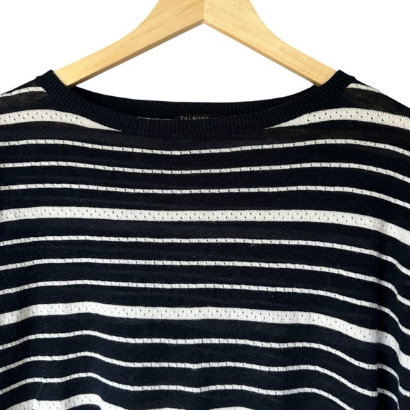 Talbots Navy and White Striped Lightweight Summer Sweater Top, MP - Picture 2 of 9